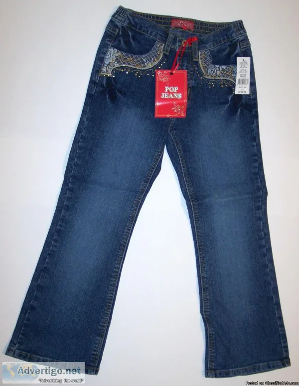 Lace Pocket Decorated &quotPOP JEANS&quot Size 5 lace trim gold 