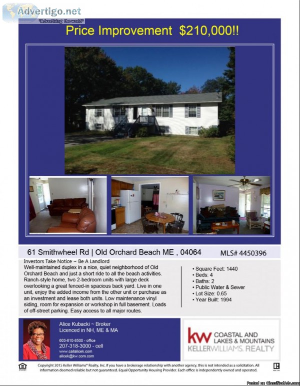  Old Orchard Beach Ranch Style Duplex  Quiet Neighborhood  Close