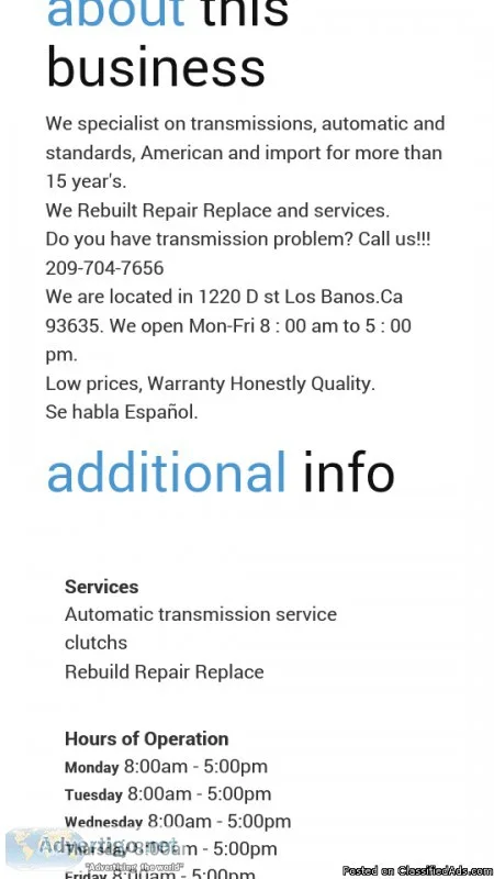 ONLY TRANSMISSIONS SPECIALIST - Classified Ad