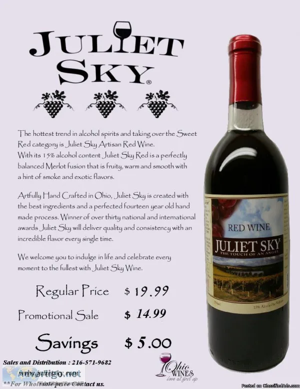 Juliet Sky Red wine Merlot Fusion 750ml Bottle Great Price
