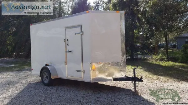 NEW White EXTERIOR 6   x12 Enclosed Trailer w Rear Ramp Door and