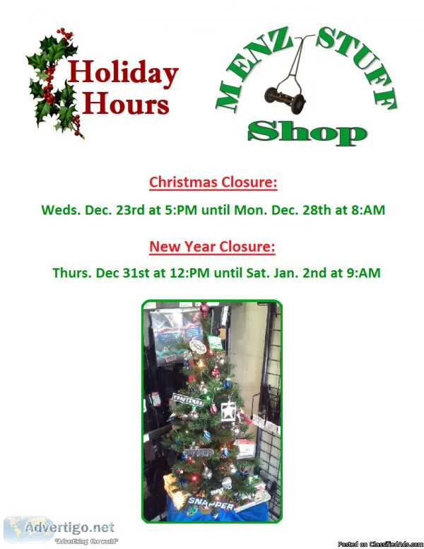 Menz Stuff Mower Shop - Holiday Closures