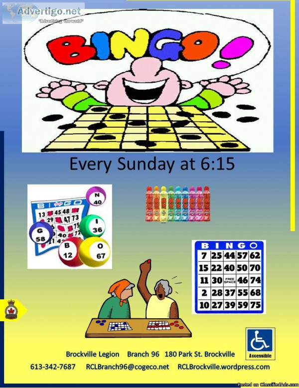 Bingo every Sunday December 615 Brockville Legion
