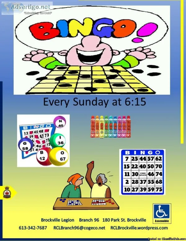 Bingo every Sunday December 615 Brockville Legion