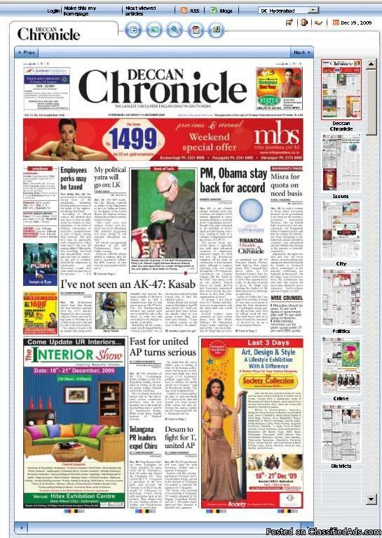 Deccan Chronicle Classifieds Advertisement