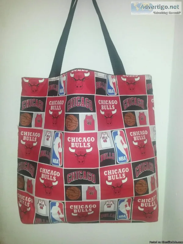 Chicago Bulls Red and Black Cotton Print Tote Bag