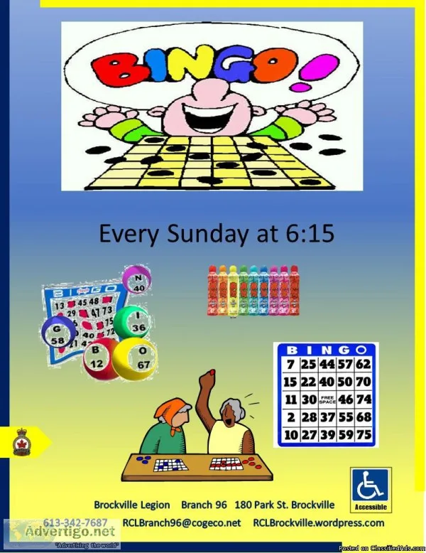 BINGO at the Legion 615pm (No Bingo 10th 17th) Every Sunday   Op