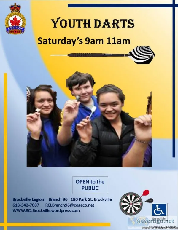 Youth Darts 9am-11am    Brockville Legion January Saturday 2nd 9