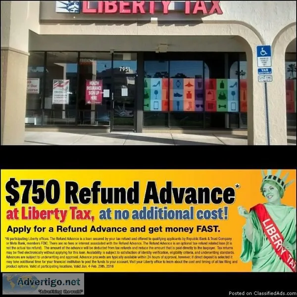 MAXIMIZE your refund with Liberty Tax Service 750 Cash Advance