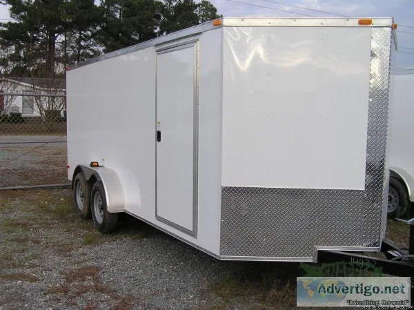 Enclosed Cargo w 32 &quot RV Side Door Vnose -7 ft.x 16 New trai