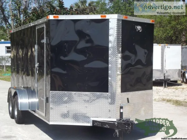 NEW Black 7x16ft Enclosed Trailer w V-Nose Front and Extra Heigh