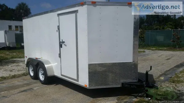 7x14 Wht Ext. Cargo Trailer with Xtra 3in. Height and RV Side Do