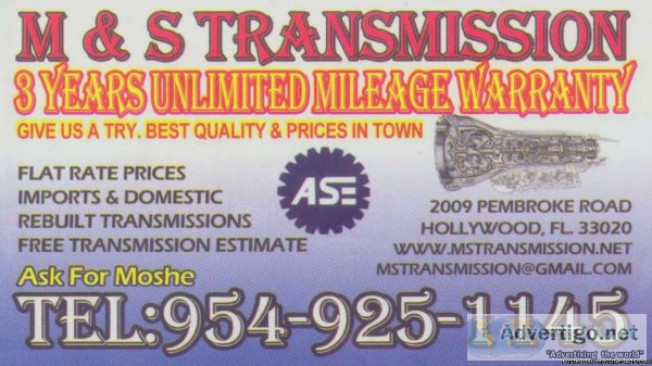 MandS Transmission 3 Years Warranty