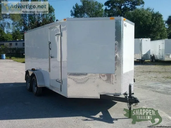 ENCLOSED TRAILER Wht 7x14 ft with Two 3500 lbs Axles and Side Do