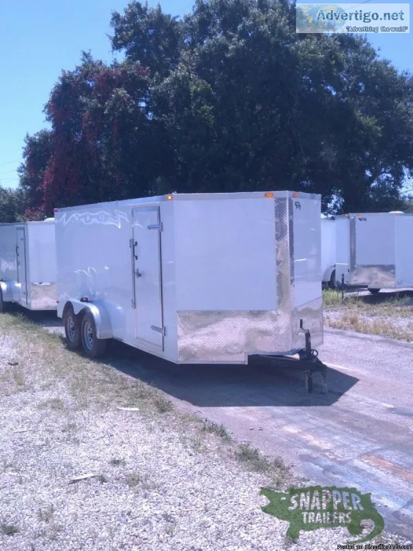 NEW 7x16 ENCLOSED Trailer - Side Door  V-Nose Front
