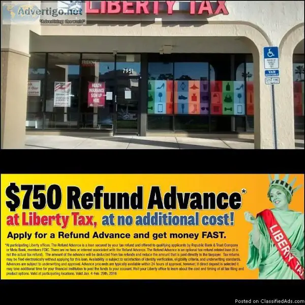 MAXIMIZE your refund with Liberty Tax Service 750 Cash Advance