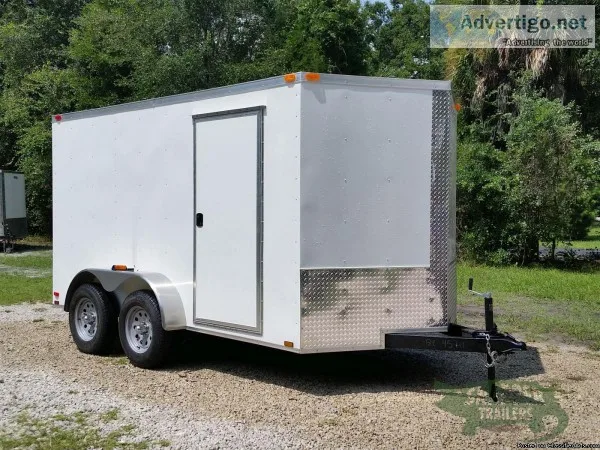NEW White EXT. 7 x12ft Enclosed Trailer w Double 3500 pound Axle