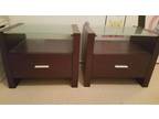 2x Bedside tables chocolate colour with glass tops