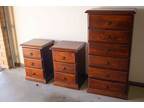 Dark pine bedside drawers and tall boy