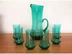 Vintage 60 s Aqua Glass MARTINI Cocktail Set