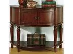 Brown finish wood console hall table with storage area and botto