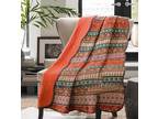 Stitching Reversible Floral Patchwork Quilted Throw Orange Jacqu