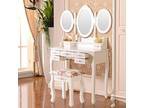 DFM White Dressing Table Set Vanity Makeup Table with Stool and7