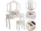 Giantex Tri Folding Vintage White Vanity Makeup Dressing Table S