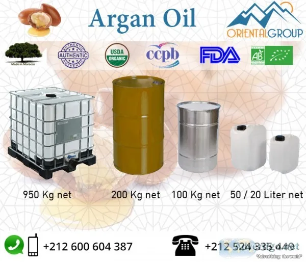 Organic virgin and deodorized argan oil
