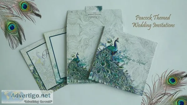 Designer peacock theme wedding cards