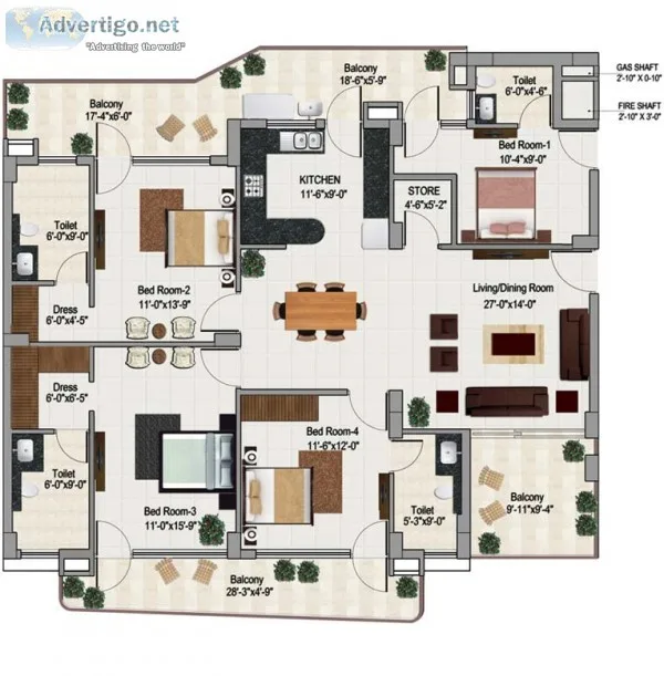 3bhk flat with servant room for sale