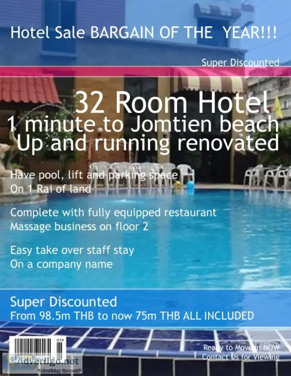 Jomtien 32 room hotel bargain sale 
