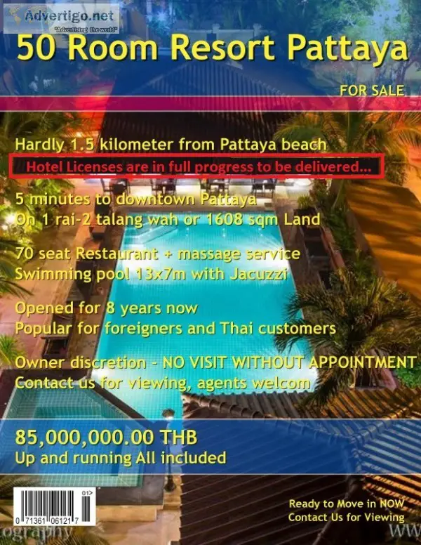 Pattaya 50 room resort for sale
