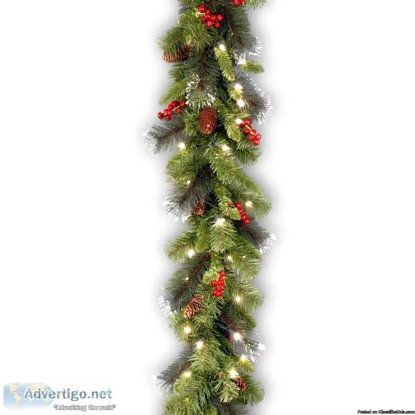 Pre-Lit Crestwood 9-Foot Spruce Garland with LED Lights