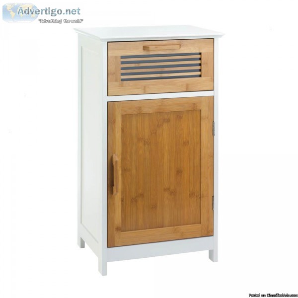 BAMBOO SLAT DOOR AND DRAWER WHITE EXTERIOR FINISH FLOOR CABINET