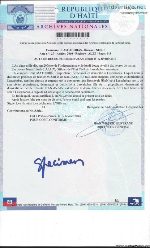 USCIS FRENCH-ENGLISH DEATH CERTIFICATE TRANSLATION (24HRS)