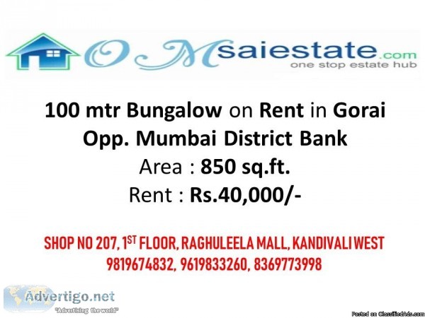 100 mtr Bungalow on Rent in Gorai