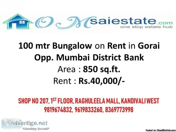 100 mtr Bungalow on Rent in Gorai