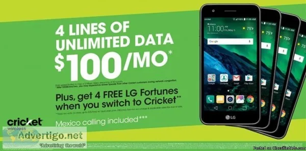 4 LINES FOR 100 A MONTH WITH CRICKET WIRELESS SOUTHFIELD