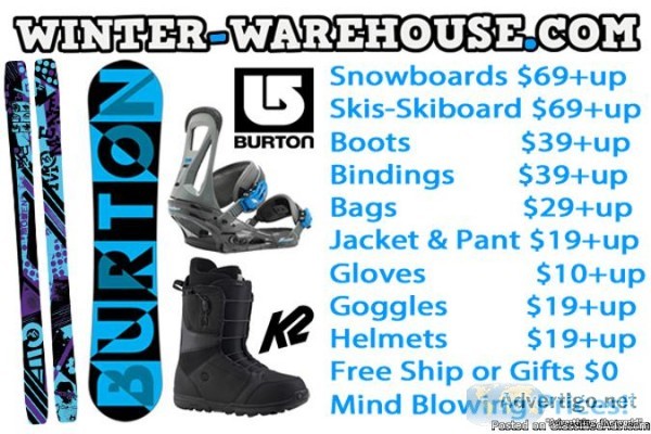 BURTON SNOWBOARD  SKIS  HELMET  JACKET BOOTS  BINDINGS on SALE 