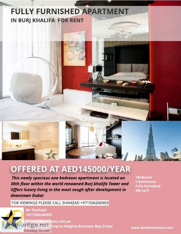 Fully furnished 1bed in the burj khalifa