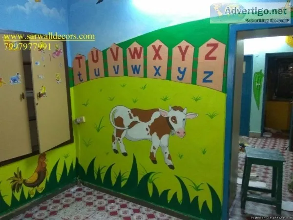 school wall cartoon painting in Hyderabad