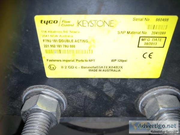 TYCO FLOW CONTROL KEYSTONE F79U 181 DOUBLE ACTING SR NO 960498