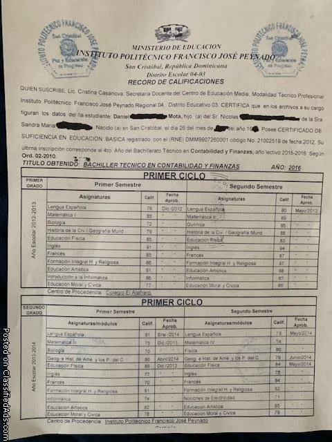TRADUCCIONES CERTIFICADAS DE NOTAS ESCOLARES DOMINICANAS 45