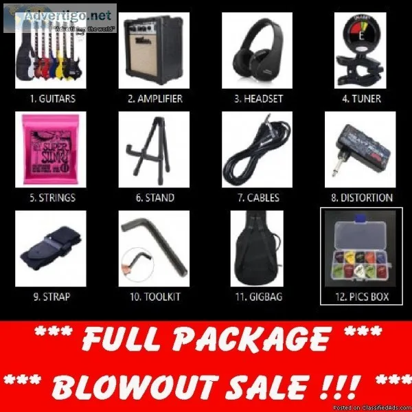 RED BLUE FLAME GUITAR w COMBO AMP and ACCESSORIES
