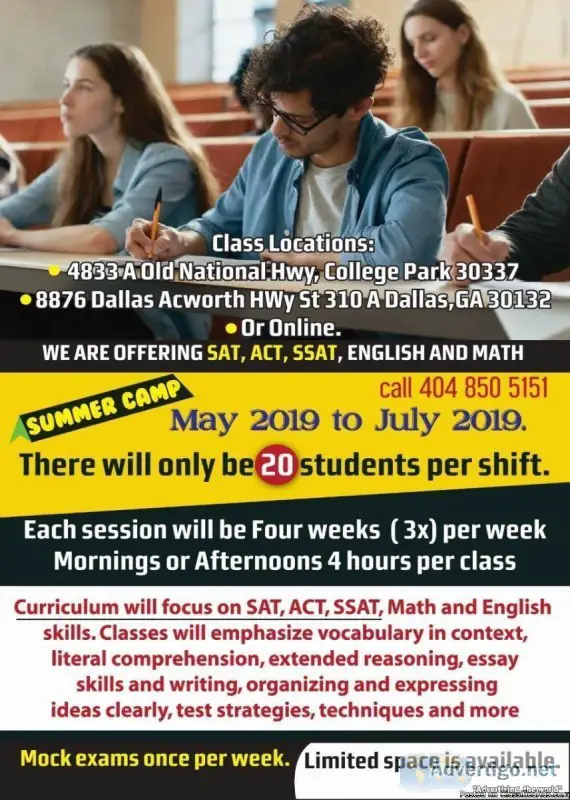 SUMMER CAMP FOR ACT SAT SSAT CLASSES