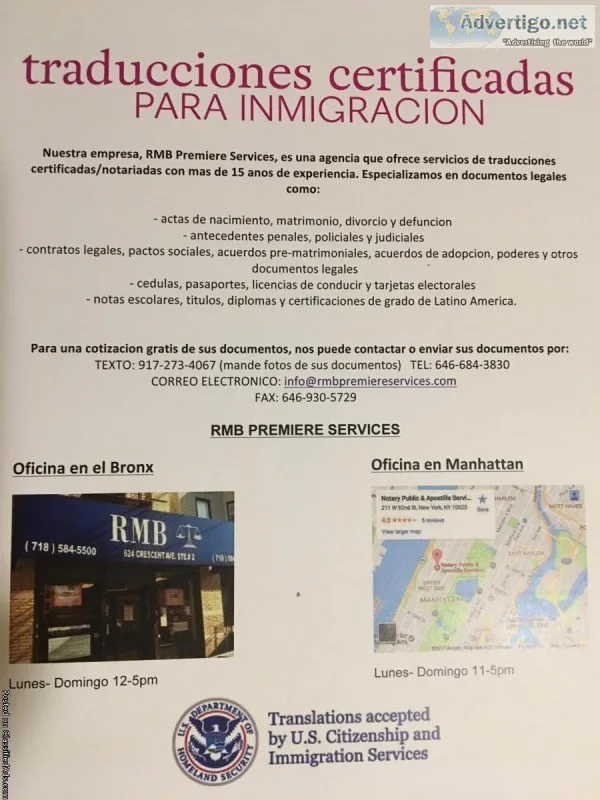 TRADUCCIONES CERTIFICADAS DE ACTAS Y NOTAS ESCOLARES DOMINICANAS