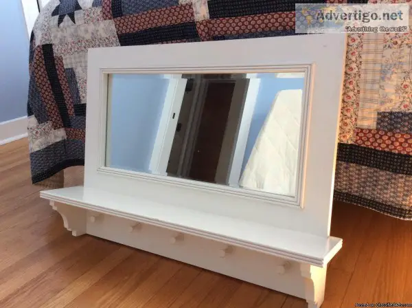 Framed Mirror with Shelf and Hooks