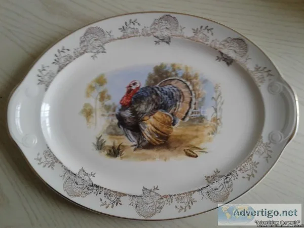 VINTAGE HOLIDAY TURKEY PLATTER PLATE