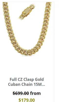 FULL CZ CLASP GOLD CUBAN CHAIN 15MM THICK